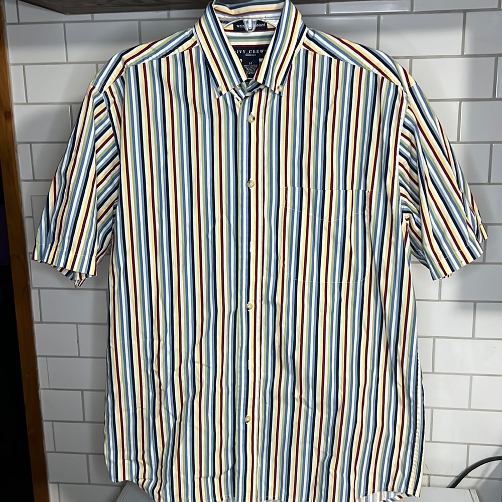 Ivy Crew Mens Button Down Size M Wrinkle Resistant Dress Shirt 100% Cotton